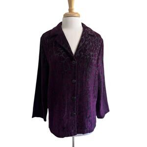 Sag Harbor Women 12P Deep Purple Black Textured Tapestry Button Up Shirt Jacket